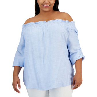 Plus Size Printed Off-the-Shoulder Top, Created for Macy's