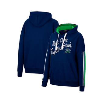 Women's Navy Notre Dame Fighting Irish Serena Oversized Sleeve Striping Pullover Hoodie