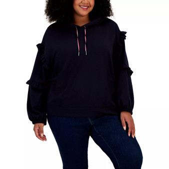 Plus Size Ruffled-Sleeve Hoodie