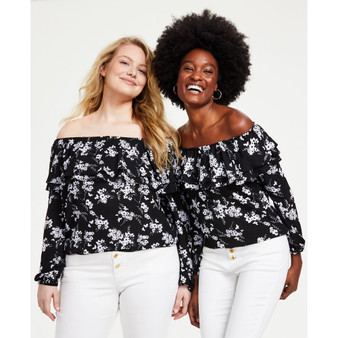 Women's Botanical-Print Off-the-Shoulder Top, P/XS-3X