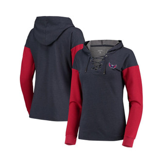 Women's Heathered Navy, Red Washington Capitals Amaze Lace-Up Hoodie Tri-Blend Long Sleeve T-shirt