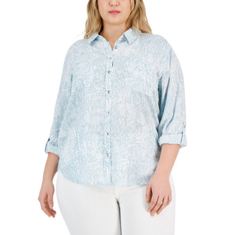 Trendy Plus Size Printed Utility Shirt