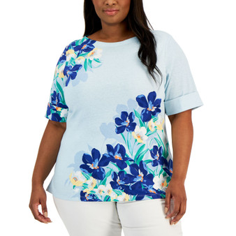 Plus Size Floral Boat-Neckline Top, Created for Macy's