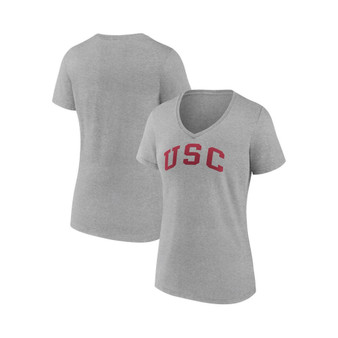 Women's Branded Heather Gray USC Trojans Basic Arch V-Neck T-shirt
