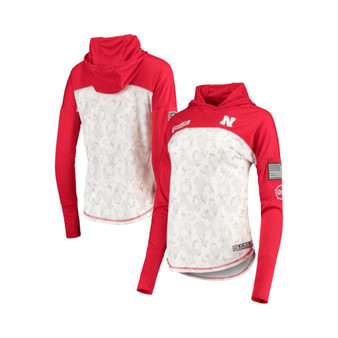 Women's Gray, Scarlet Nebraska Huskers OHT Military-Inspired Appreciation Mission Arctic Camo Hoodie Long Sleeve T-shirt