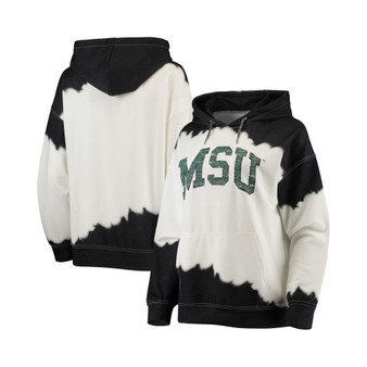 Women's White, Black Michigan State Spartans For the Fun Double Dip-Dyed Pullover Hoodie