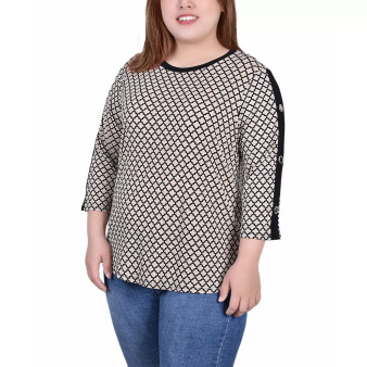 Plus Size 3/4 Sleeve Top with Combo Bands and Grommets
