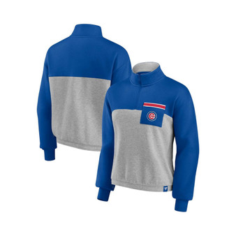 Women's Branded Royal, Heather Gray Chicago Cubs Iconic Cinch Waist Quarter-Zip Top