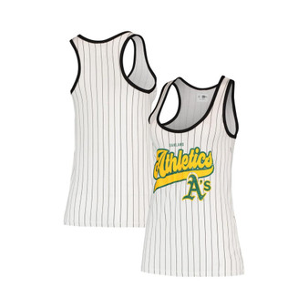 Women's White, Black Oakland Athletics Pinstripe Scoop Neck Tank Top
