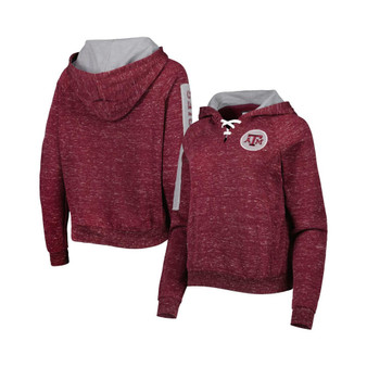 Women's Maroon Texas A&M Aggies The Devil Speckle Lace-Placket Raglan Pullover Hoodie