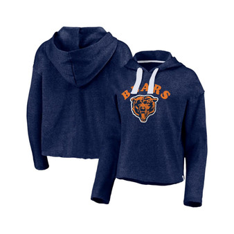 Women's Heathered Navy Chicago Bears Historic Logo Sport Resort Vintage-Like Arc Cropped Raw Edge Pullover Hoodie