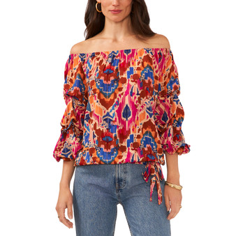 Plus Size Printed Off-The-Shoulder Bubble-Hem Top