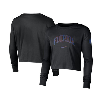 Women's Black Florida Gators 2-Hit Cropped Long Sleeve Logo T-shirt
