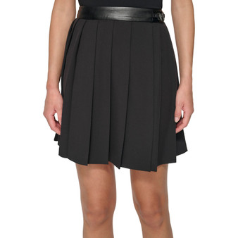 Women's Pleated Faux-Leather-Trim Mini Skirt