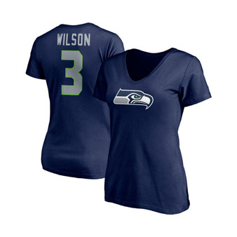 Women's Branded Russell Wilson College Navy Seattle Seahawks Player Icon Name and Number V-Neck T-shirt