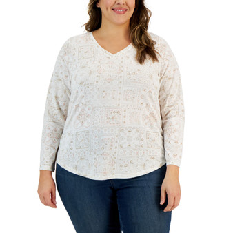 Plus Size Long-Sleeve Printed Perfect Tee, Created for Macy's