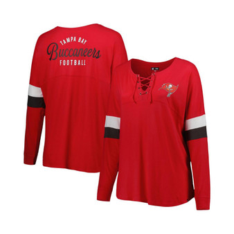 Women's Red Tampa Bay Buccaneers Plus Size Athletic Varsity Lace-Up V-Neck Long Sleeve T-shirt