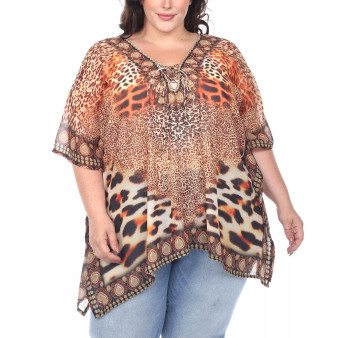 Plus Size Short Caftan with Tie-Up Neckline