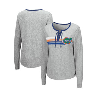 Women's Heathered Gray Florida Gators Sundial Tri-Blend Long Sleeve Lace-Up T-shirt