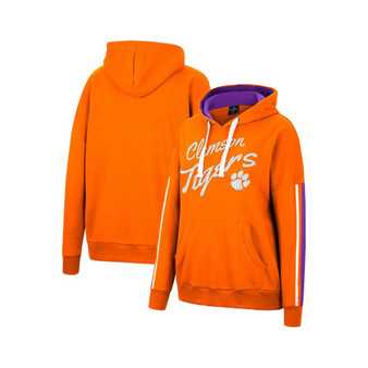Women's Orange Clemson Tigers Serena Oversized Sleeve Striping V-Neck Pullover Hoodie