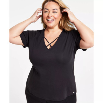 Plus Size Cross-Front V-Neck Top
