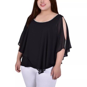 Plus Size Chiffon Poncho with Sparkle Accents