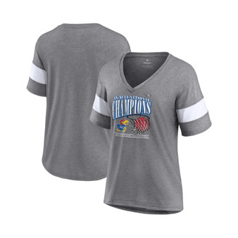 Women's Branded Heathered Gray Kansas Jayhawks 2022 NCAA Men's Basketball National Champions Press Vintage-Like V-Neck T-shirt