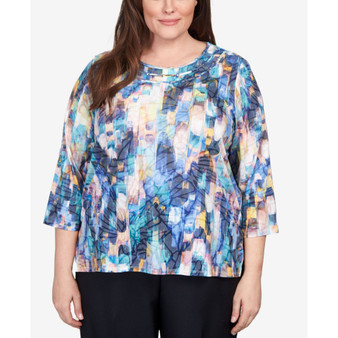 Plus Size Classics Triple Ring Embroidered Brushstroke Top