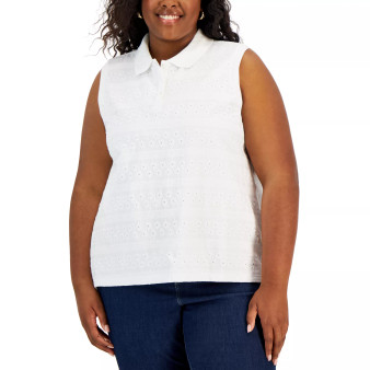 Plus Size Lace Sleeveless Polo Shirt