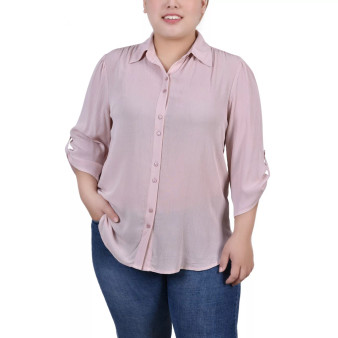 Plus Size 3/4 Sleeve Gauze Blouse