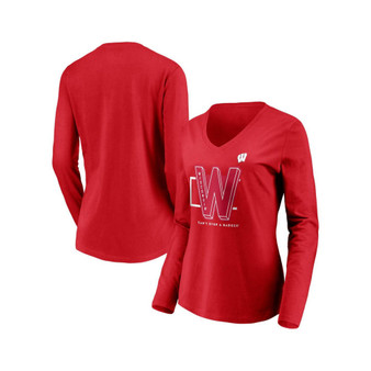 Women's Branded Red Wisconsin Badgers Can't Stop a Badger V-Neck Long Sleeve T-shirt