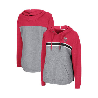 Women's Heathered Red, Heathered Gray Wisconsin Badgers Pam Taping Pullover Hoodie