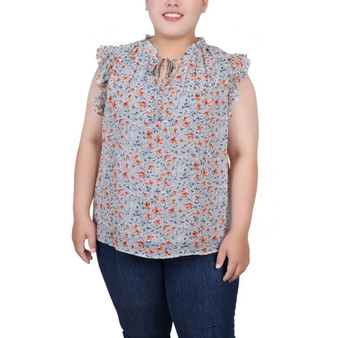 Plus Size Ruffled Sleeve Blouse with Tie Closure