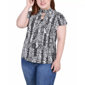 Plus Size Short Flutter Sleeve Mock Neck Top