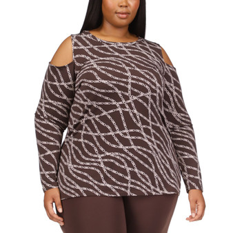 Plus Size Chain-Print Cold-Shoulder Top