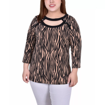 Plus Size 3/4 Sleeve Top with Combo Bands