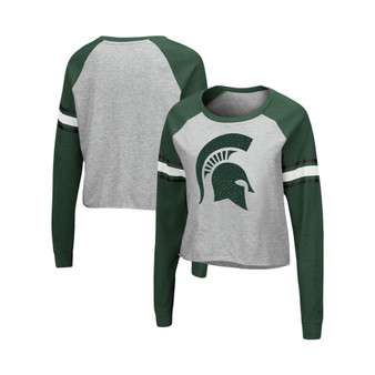 Women's Heathered Gray, Green Michigan State Spartans Decoder Pin Raglan Long Sleeve T-shirt