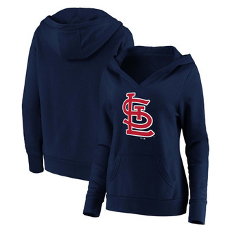 Plus Size Navy St. Louis Cardinals Official Logo Crossover V-Neck Pullover Hoodie