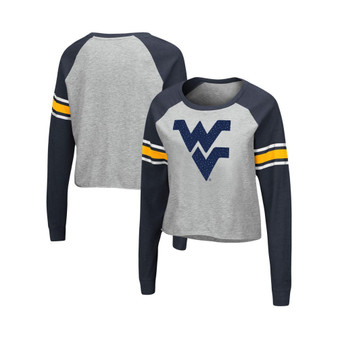 Women's Heathered Gray, Navy West Virginia Mountaineers Decoder Pin Raglan Long Sleeve T-shirt