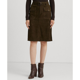 Women's Belted Goat-Suede Pencil Skirt