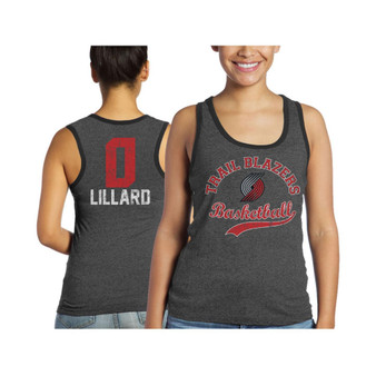 Women's Threads Damian Lillard Black Portland Trail Blazers Name and Number Tri-Blend Tank Top
