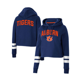 Women's Navy Auburn Tigers Throwback Stripe Cropped Pullover Hoodie