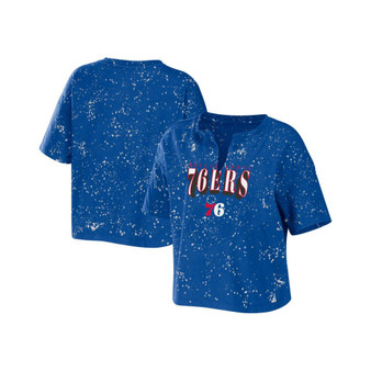 Women's Royal Philadelphia 76ers Bleach Splatter Notch Neck T-shirt