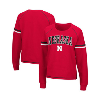 Women's Scarlet Nebraska Huskers Sweep Pass Sleeve Stripe Raglan Pullover Sweatshirt