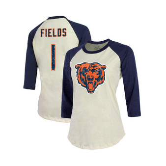 Women's Justin Fields Cream and Navy Chicago Bears Player Name Number Raglan 3 and 4-Sleeve T-Shirt