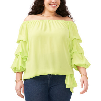 Plus Size Bubble-Sleeve Off-The-Shoulder Top