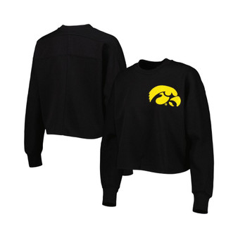 Women's Black Iowa Hawkeyes Back To Reality Colorblock Pullover Sweatshirt