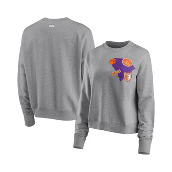 Women's Heathered Gray Clemson Tigers Patches Pullover Sweatshirt