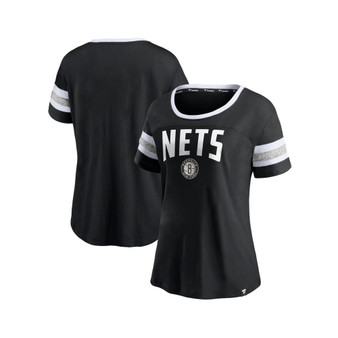 Women's Black and Heathered Gray Brooklyn Nets Block Party Striped Sleeve T-shirt