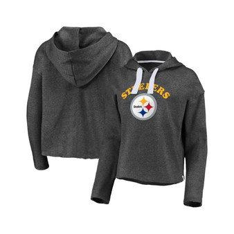 Women's Heathered Charcoal Pittsburgh Steelers Historic Logo Sport Resort Vintage-Like Arc Cropped Raw Edge Pullover Hoodie